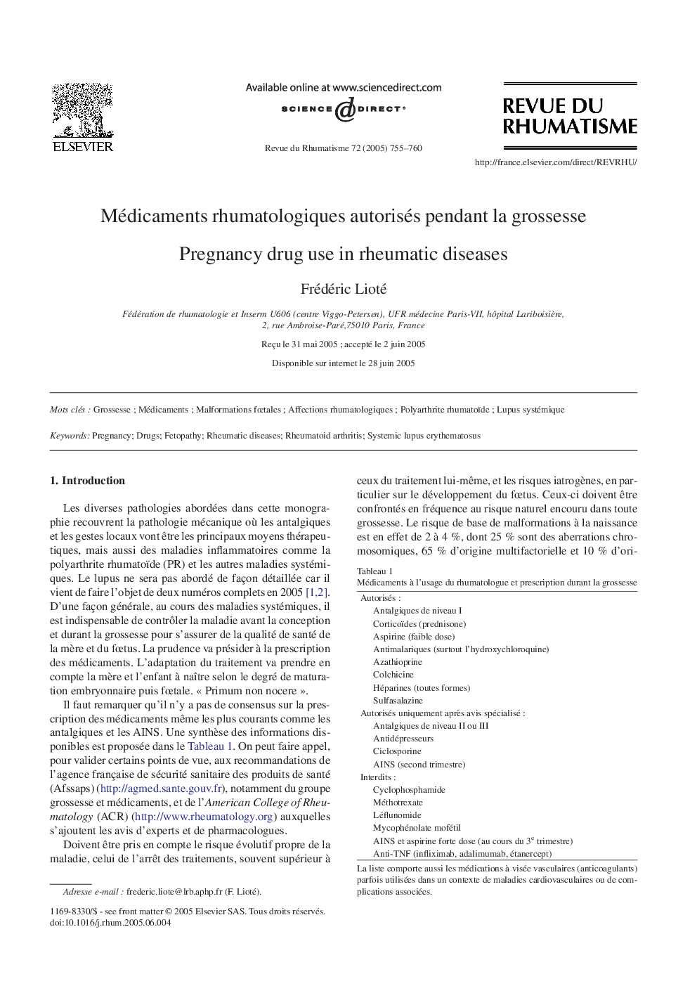 Médicaments rhumatologiques autorisés pendant la grossesse