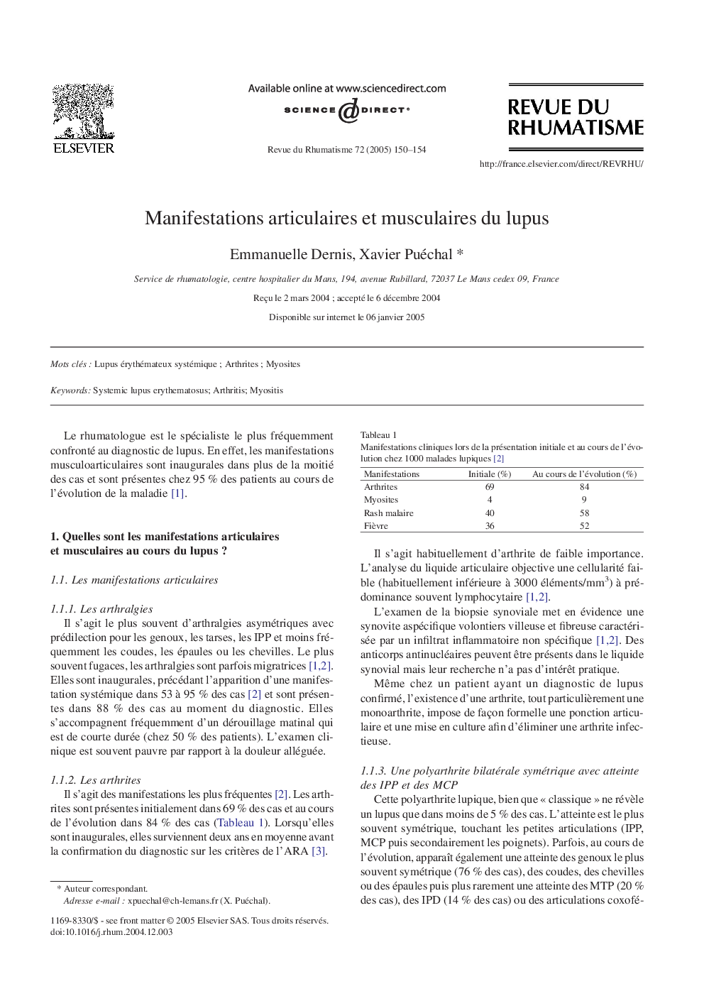 Manifestations articulaires et musculaires du lupus