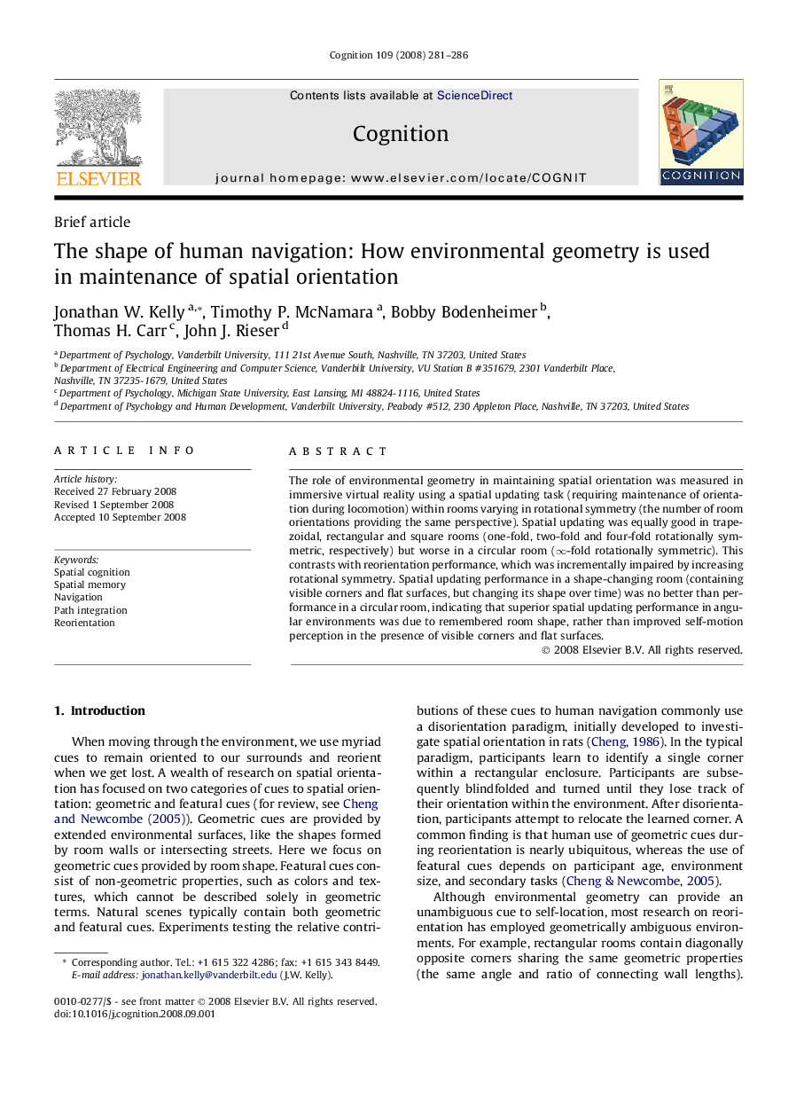 The shape of human navigation: How environmental geometry is used in maintenance of spatial orientation