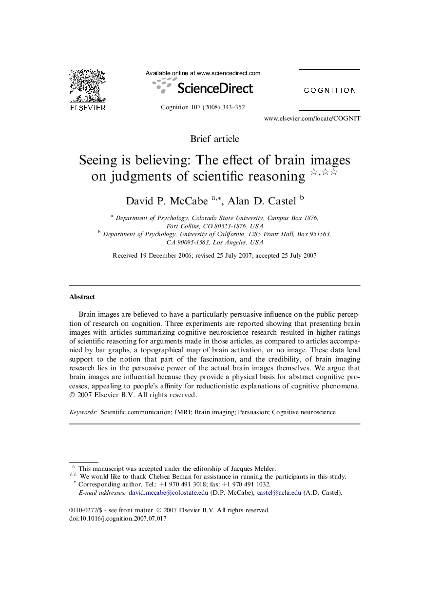 Seeing is believing: The effect of brain images on judgments of scientific reasoning 