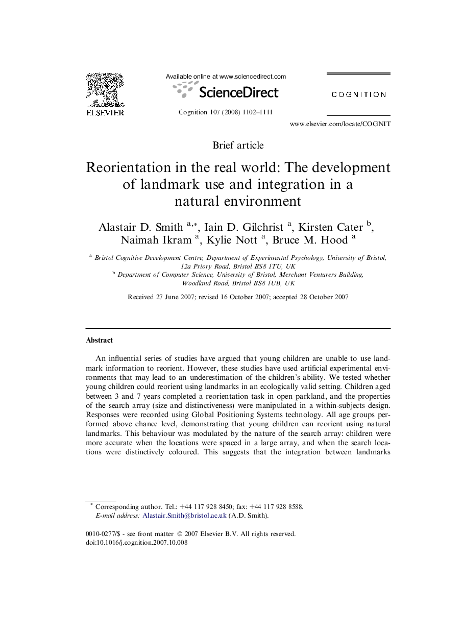 Reorientation in the real world: The development of landmark use and integration in a natural environment