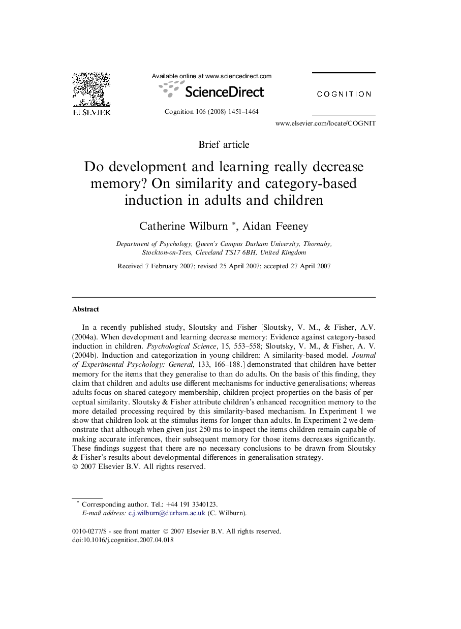 Do development and learning really decrease memory? On similarity and category-based induction in adults and children