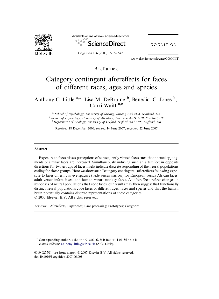 Category contingent aftereffects for faces of different races, ages and species