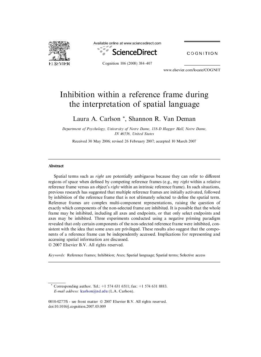 Inhibition within a reference frame during the interpretation of spatial language