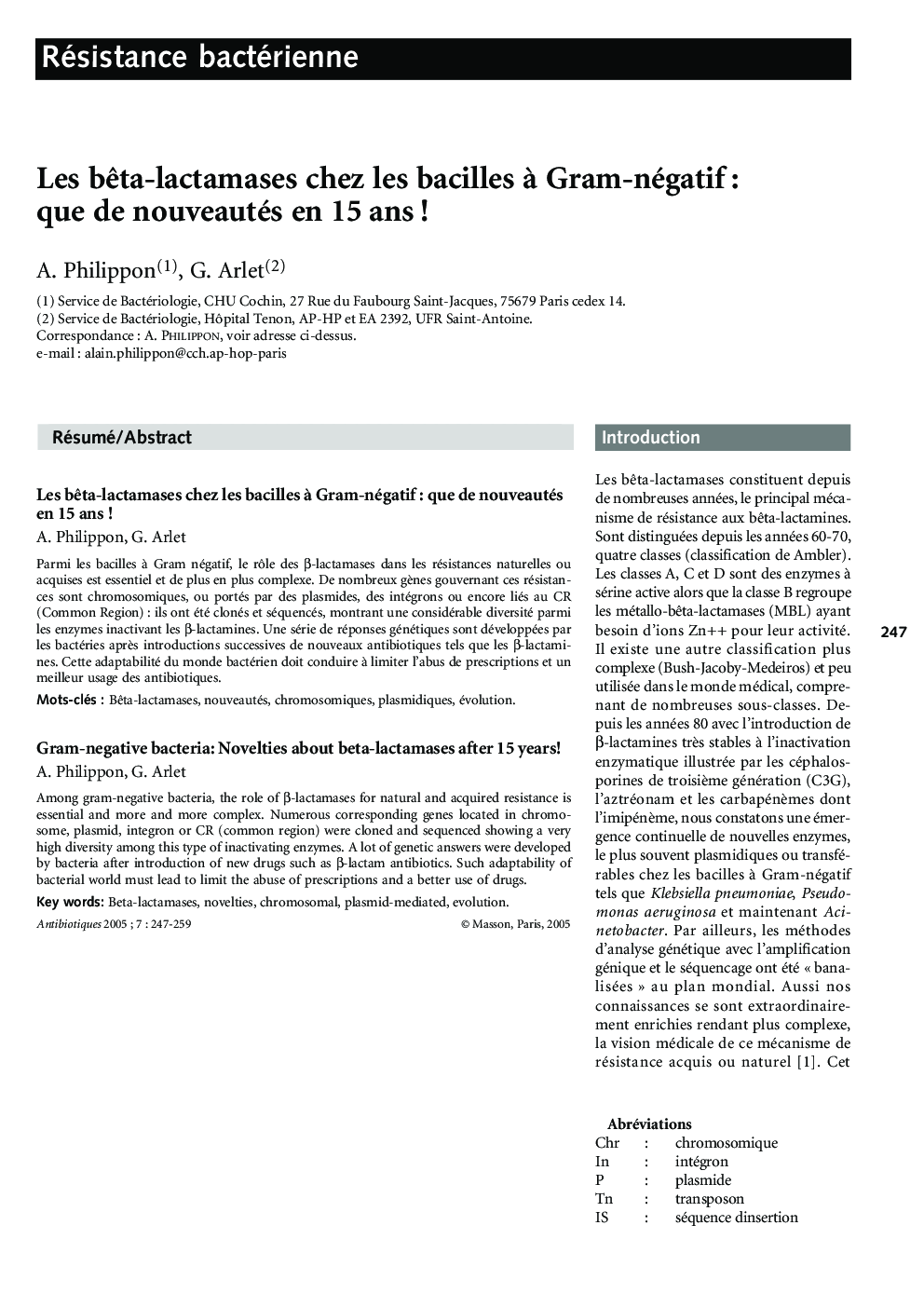 Les bÃªta-lactamases chez les bacilles Ã  Gram-négatif : que de nouveautés en 15 ans !