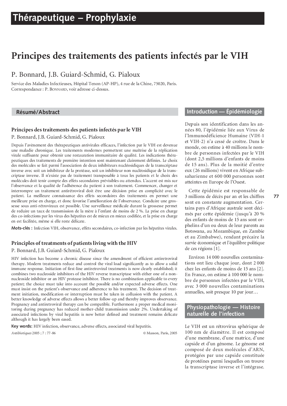 Principes des traitements des patients infectés par le VIH