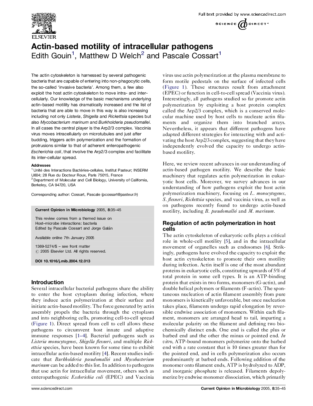 Actin-based motility of intracellular pathogens