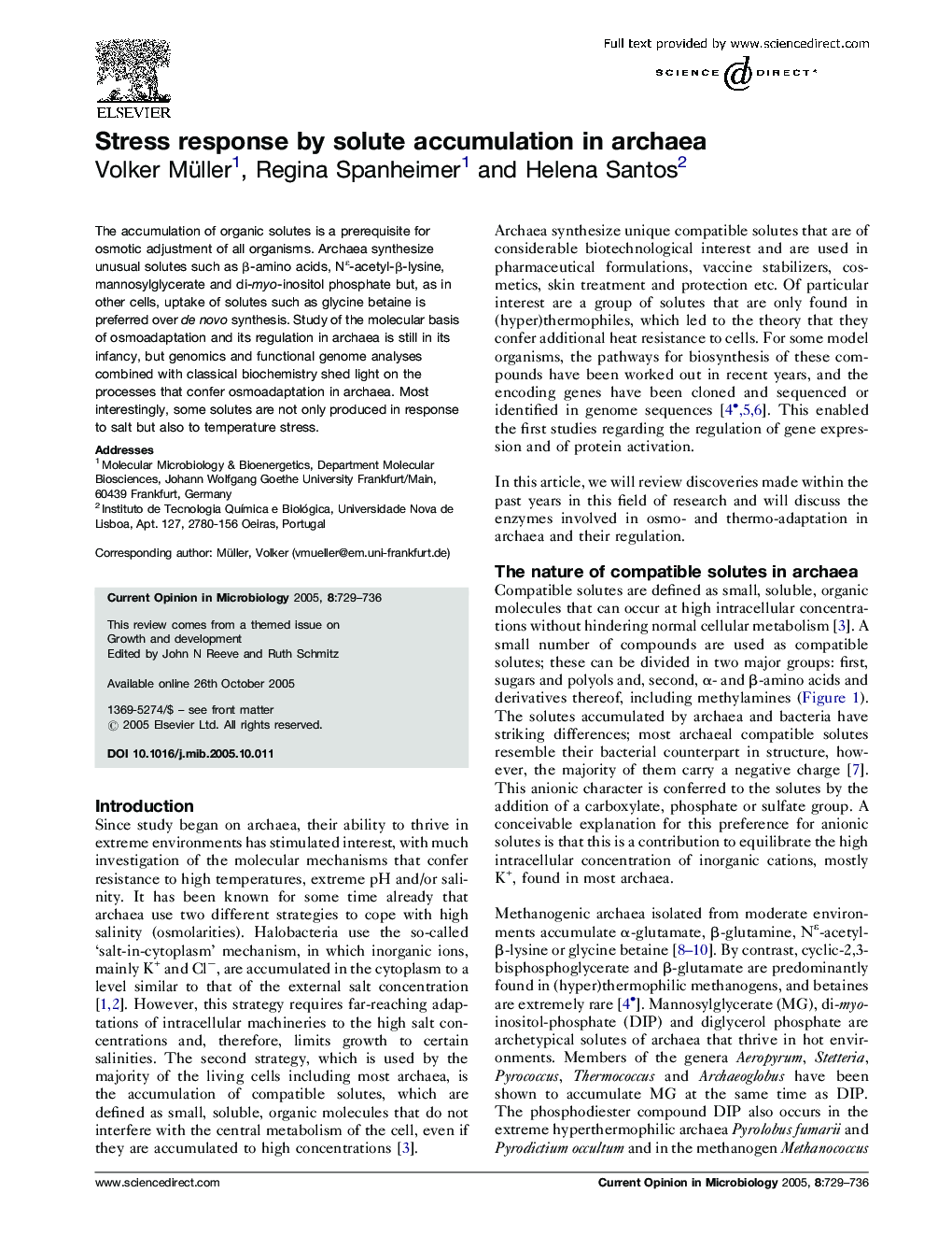 Stress response by solute accumulation in archaea