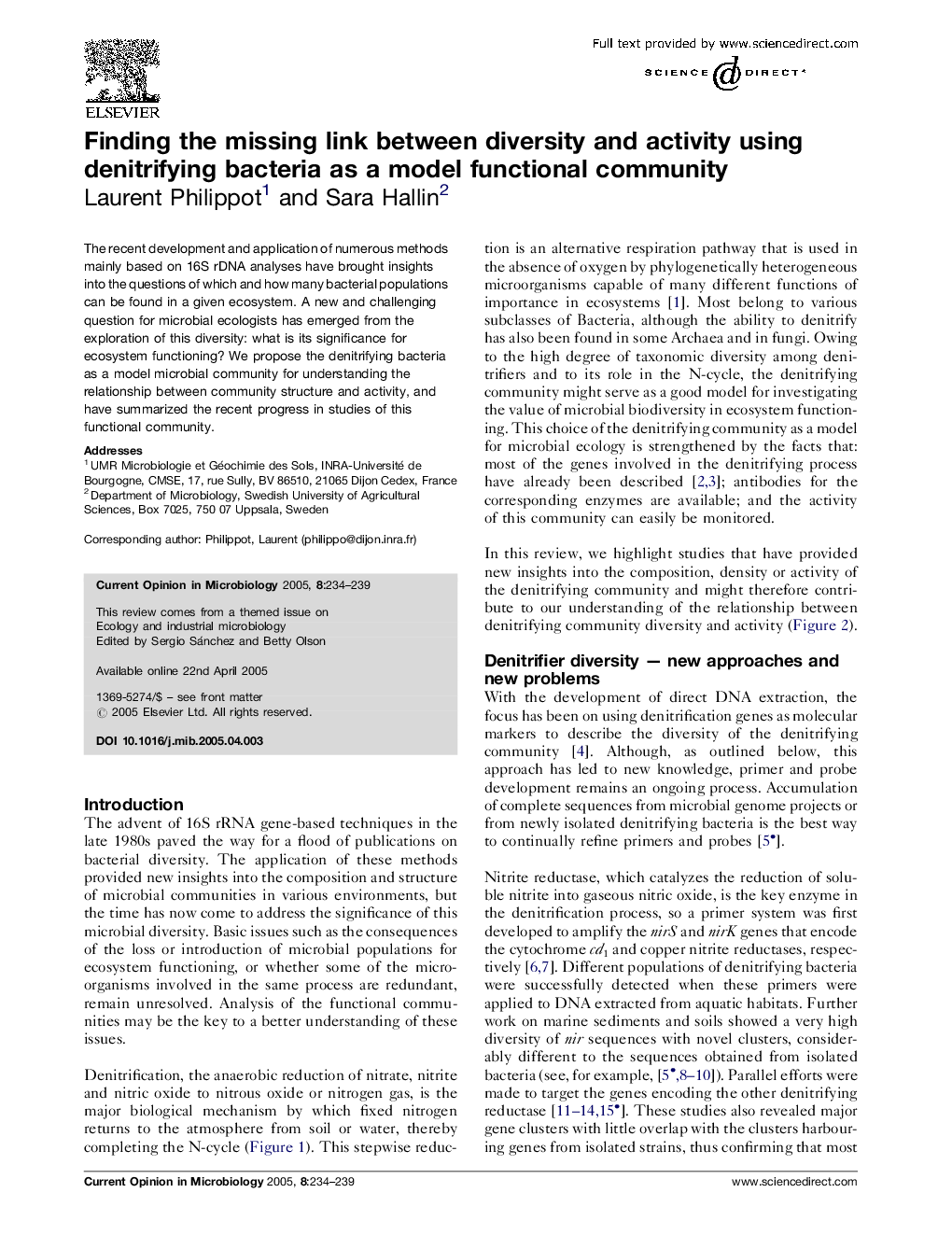 Finding the missing link between diversity and activity using denitrifying bacteria as a model functional community