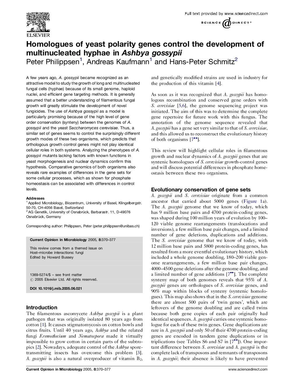 Homologues of yeast polarity genes control the development of multinucleated hyphae in Ashbya gossypii