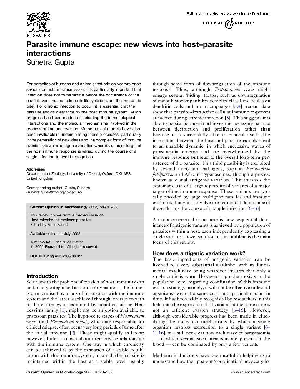 Parasite immune escape: new views into host-parasite interactions