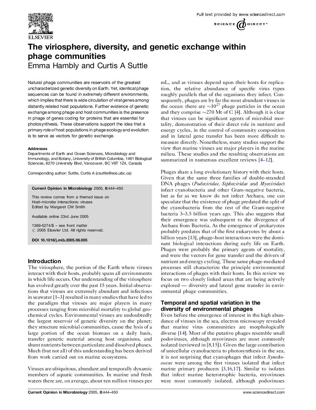 The viriosphere, diversity, and genetic exchange within phage communities