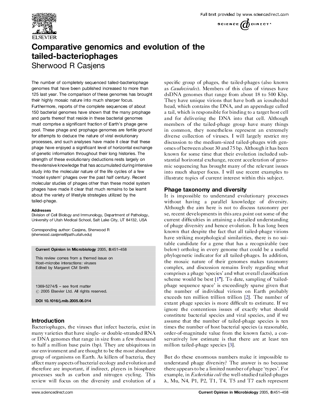 Comparative genomics and evolution of the tailed-bacteriophages