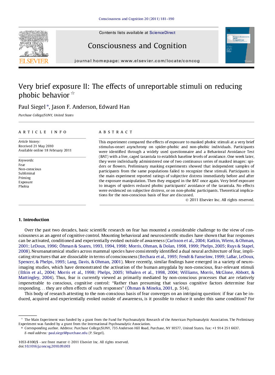 Very brief exposure II: The effects of unreportable stimuli on reducing phobic behavior 