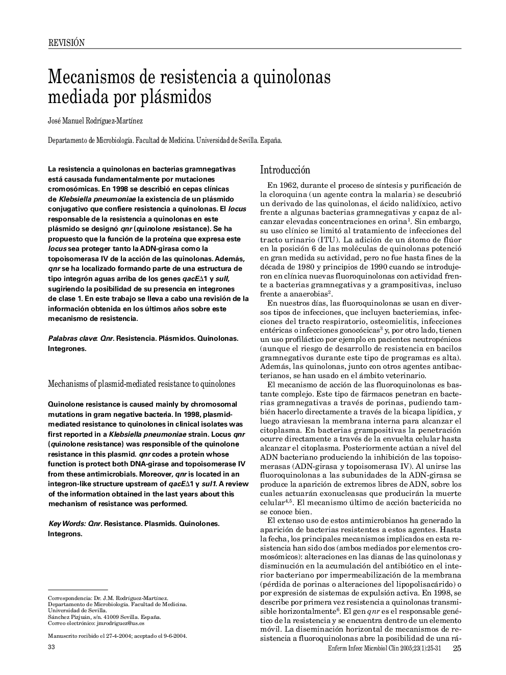 Mecanismos de resistencia a quinolonas mediada por plásmidos