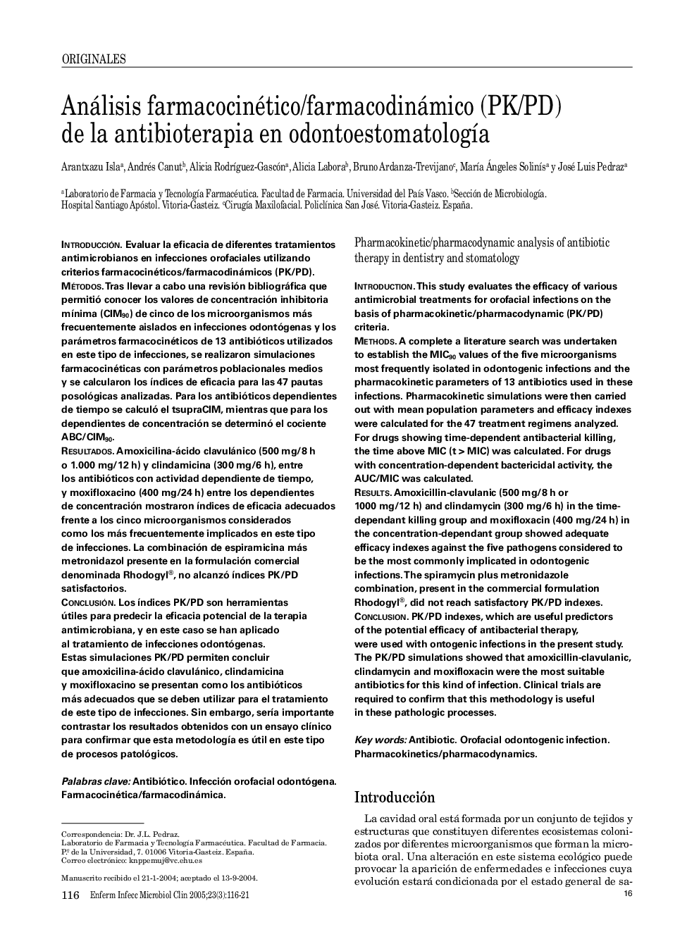 Análisis farmacocinético/farmacodinámico (PK/PD) de la antibioterapia en odontoestomatologÃ­a