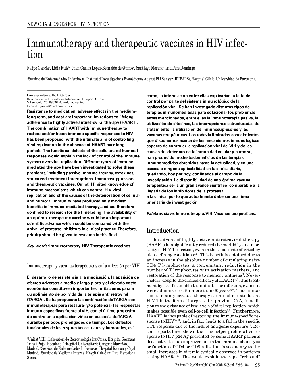 Immunotherapy and therapeutic vaccines in HIV infection