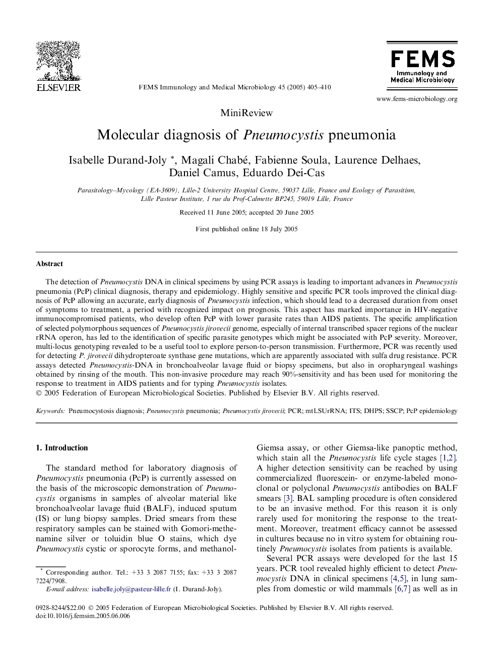 Molecular diagnosis of Pneumocystis pneumonia