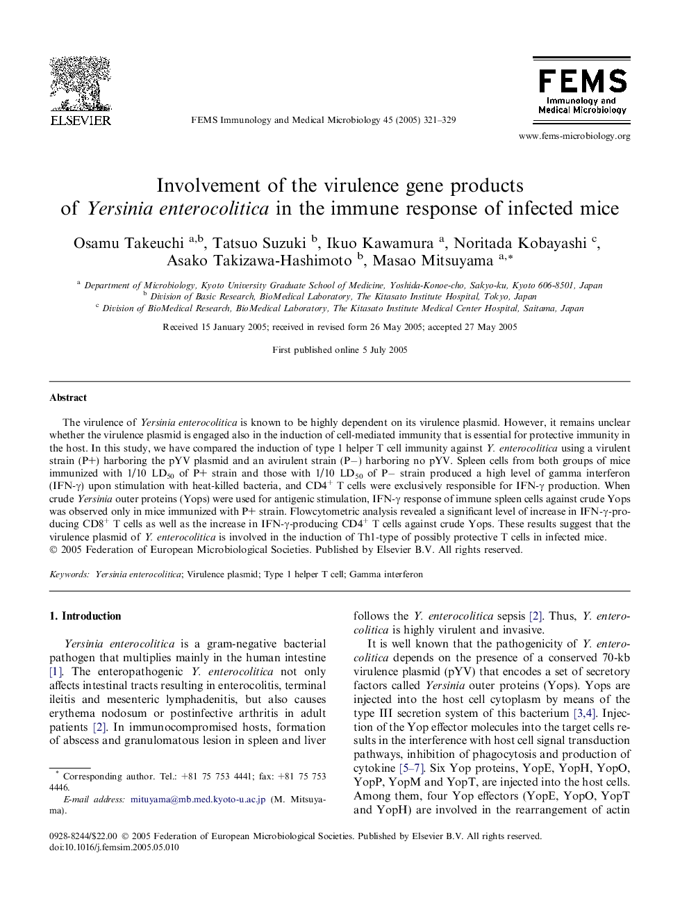 Involvement of the virulence gene products of Yersinia enterocolitica in the immune response of infected mice