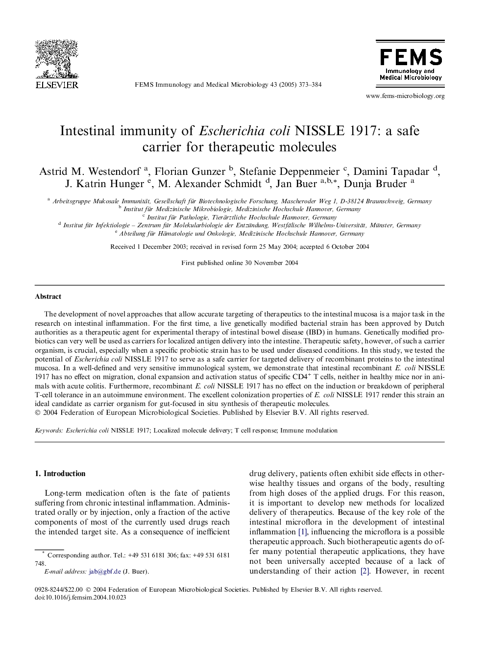 Intestinal immunity of Escherichia coli NISSLE 1917: a safe carrier for therapeutic molecules