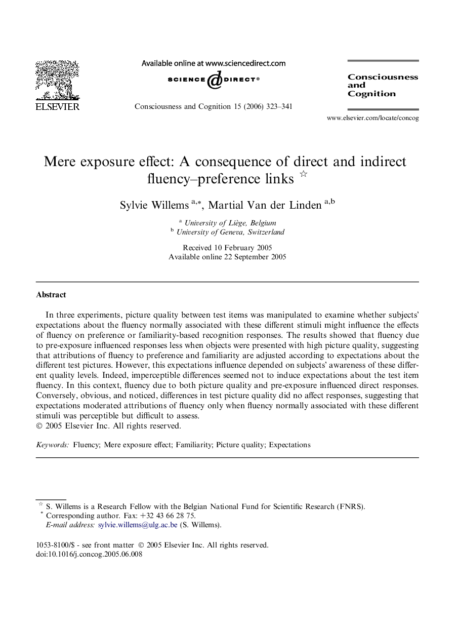 Mere exposure effect: A consequence of direct and indirect fluency–preference links 