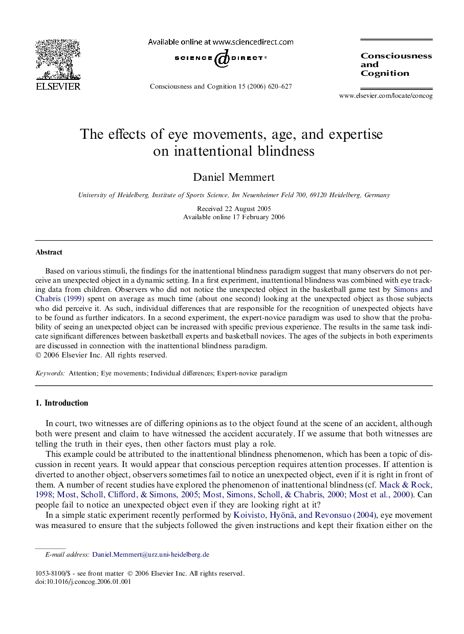 The effects of eye movements, age, and expertise on inattentional blindness