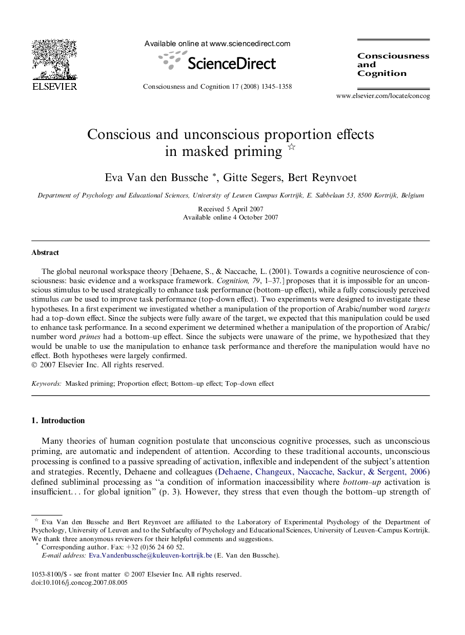 Conscious and unconscious proportion effects in masked priming 