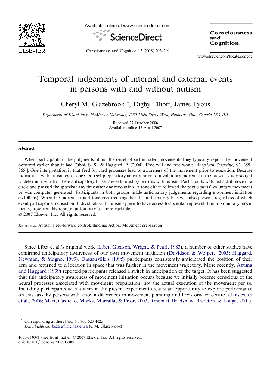 Temporal judgements of internal and external events in persons with and without autism