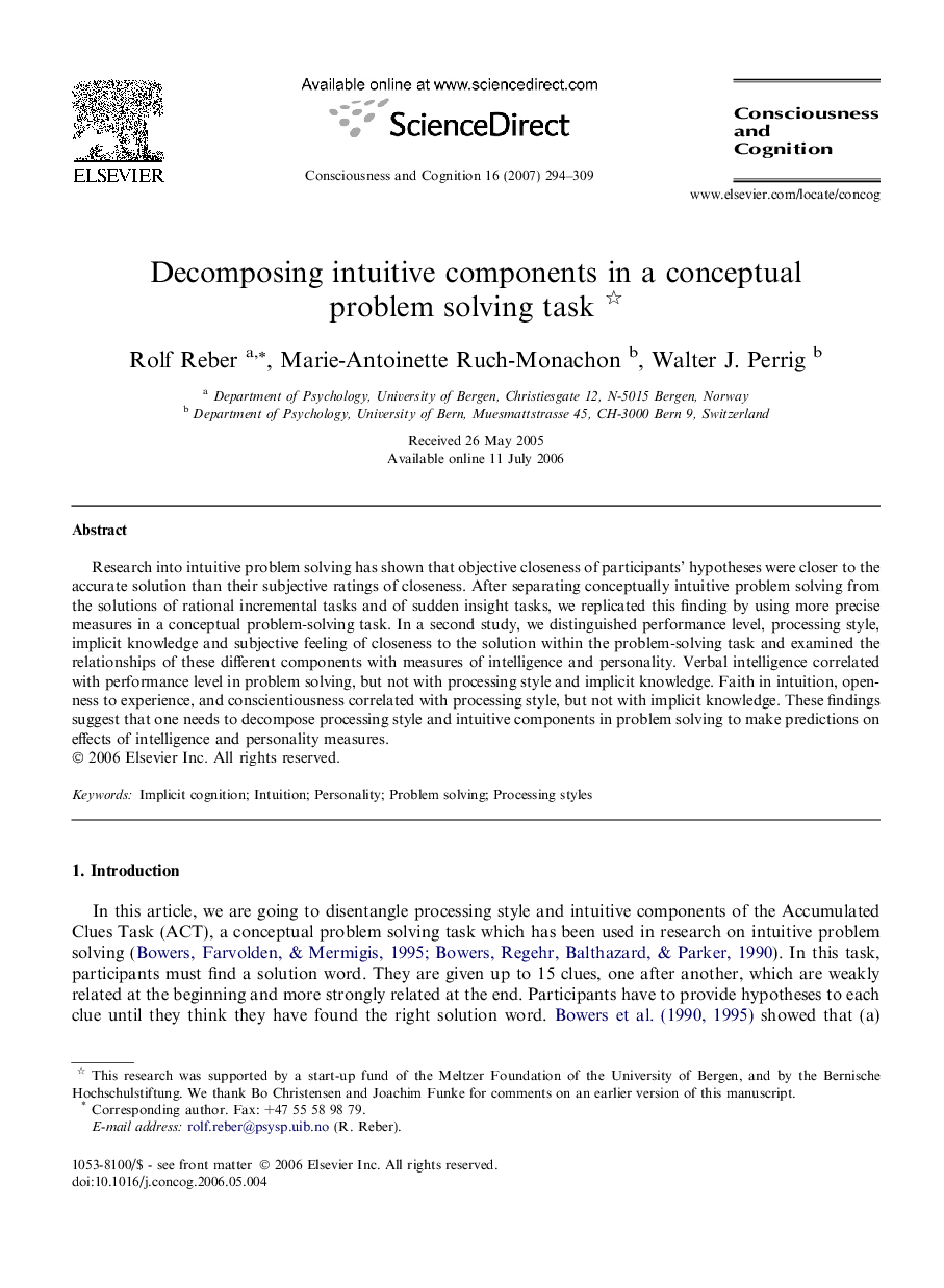 Decomposing intuitive components in a conceptual problem solving task 