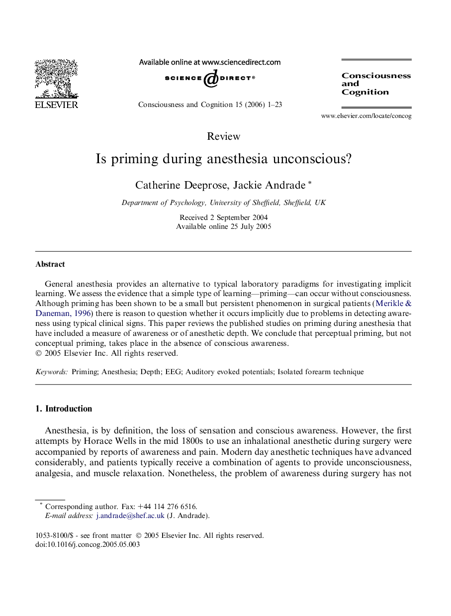 Is priming during anesthesia unconscious?