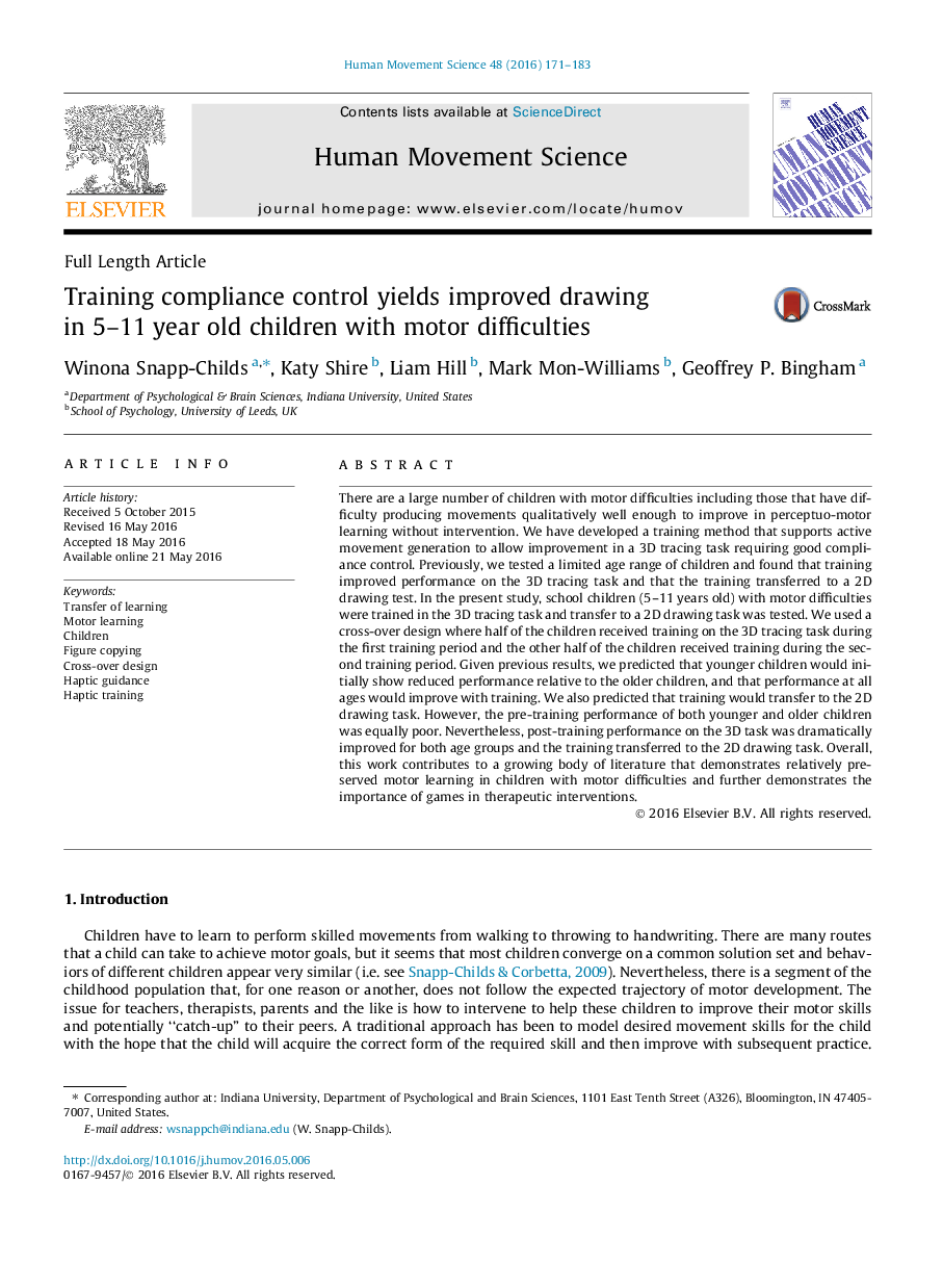 Training compliance control yields improved drawing in 5–11 year old children with motor difficulties