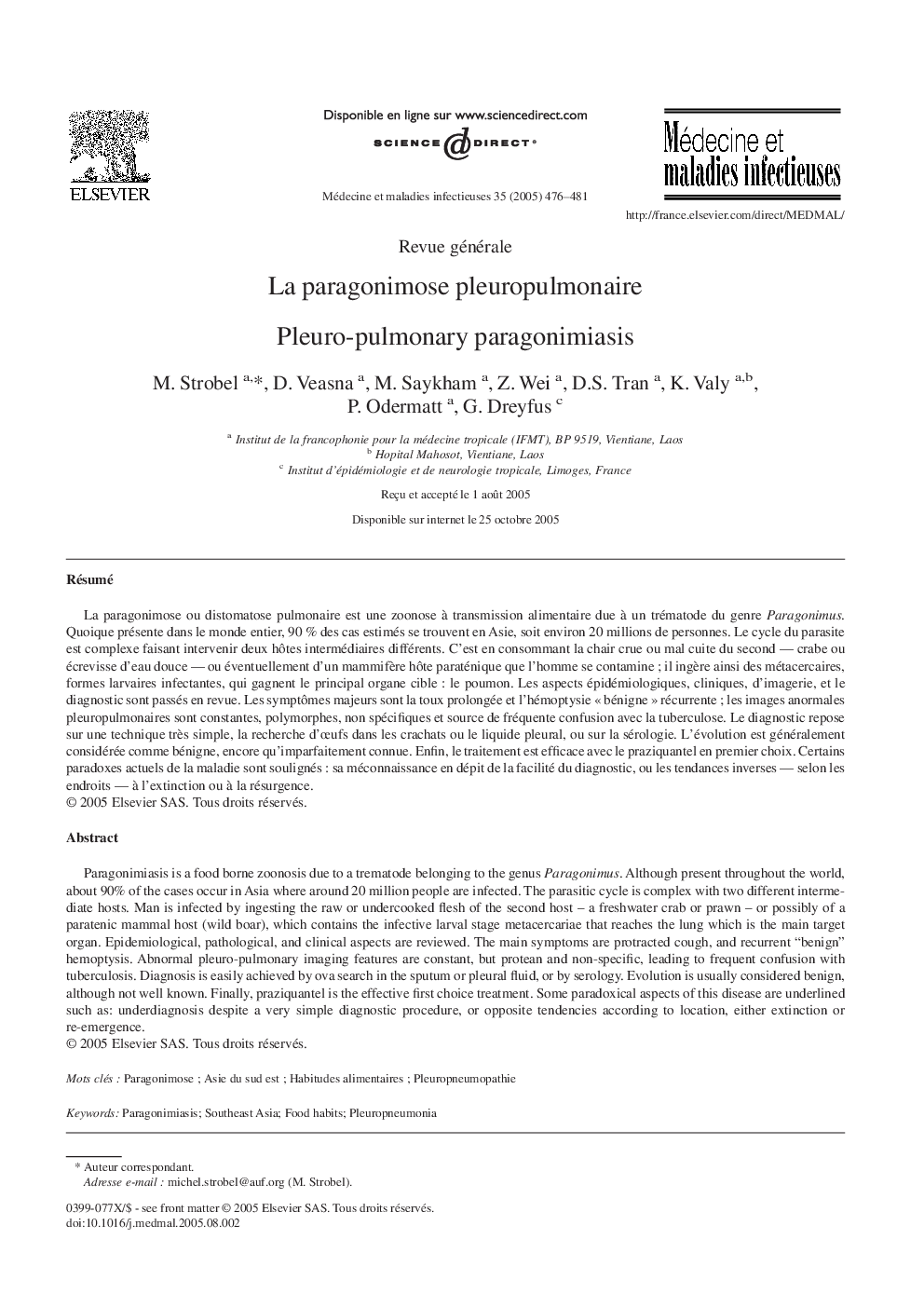 La paragonimose pleuropulmonaire