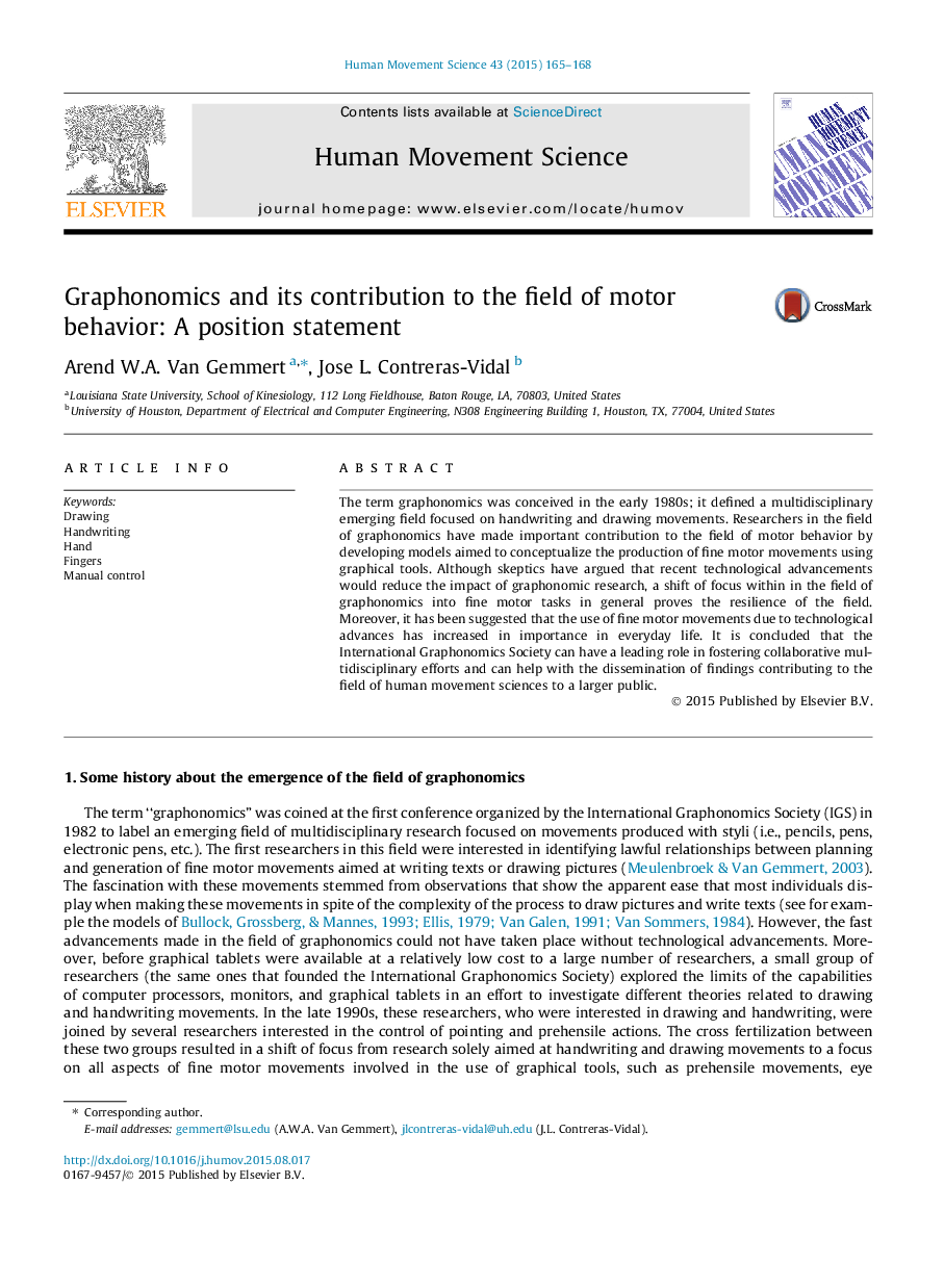 Graphonomics and its contribution to the field of motor behavior: A position statement