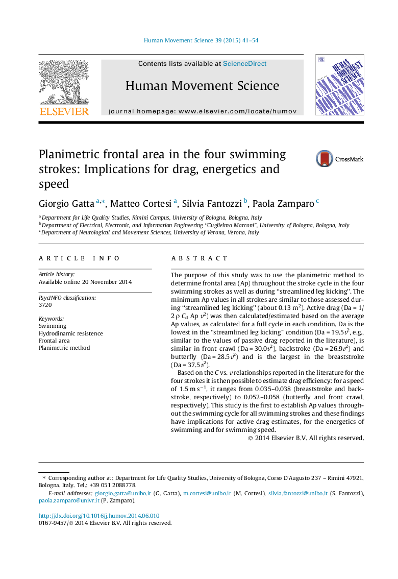 Planimetric frontal area in the four swimming strokes: Implications for drag, energetics and speed