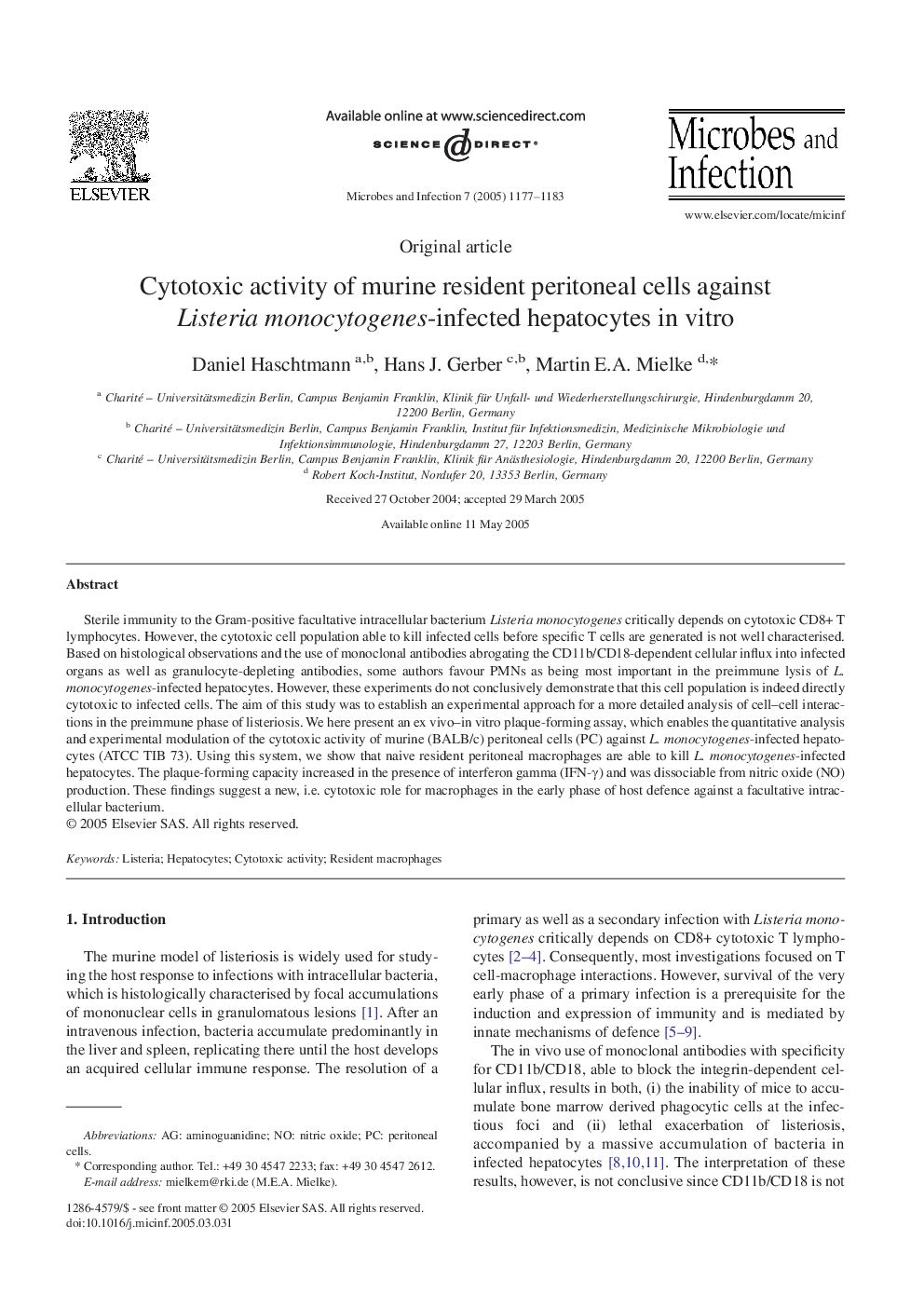 Cytotoxic activity of murine resident peritoneal cells against Listeria monocytogenes-infected hepatocytes in vitro