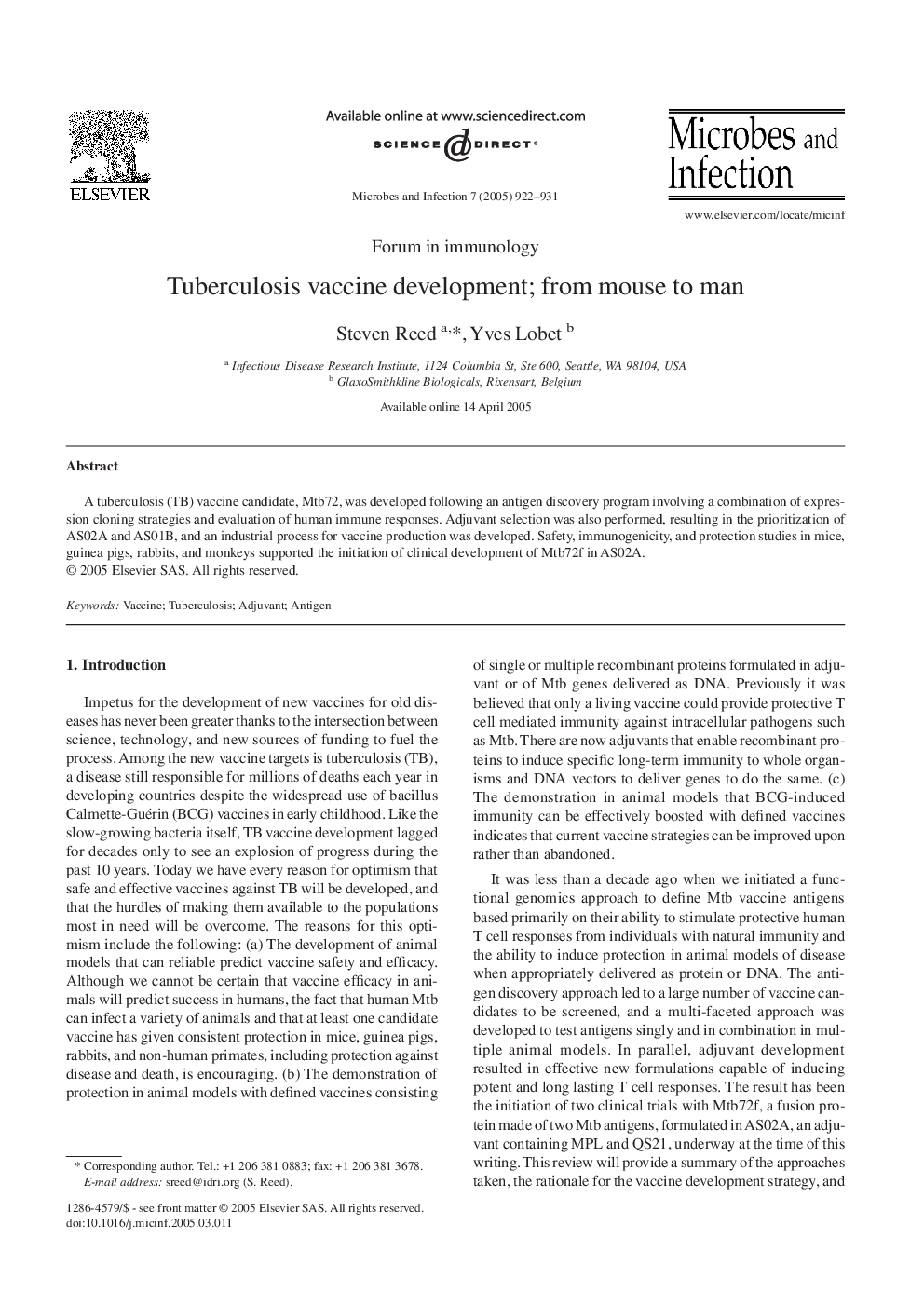 Tuberculosis vaccine development; from mouse to man