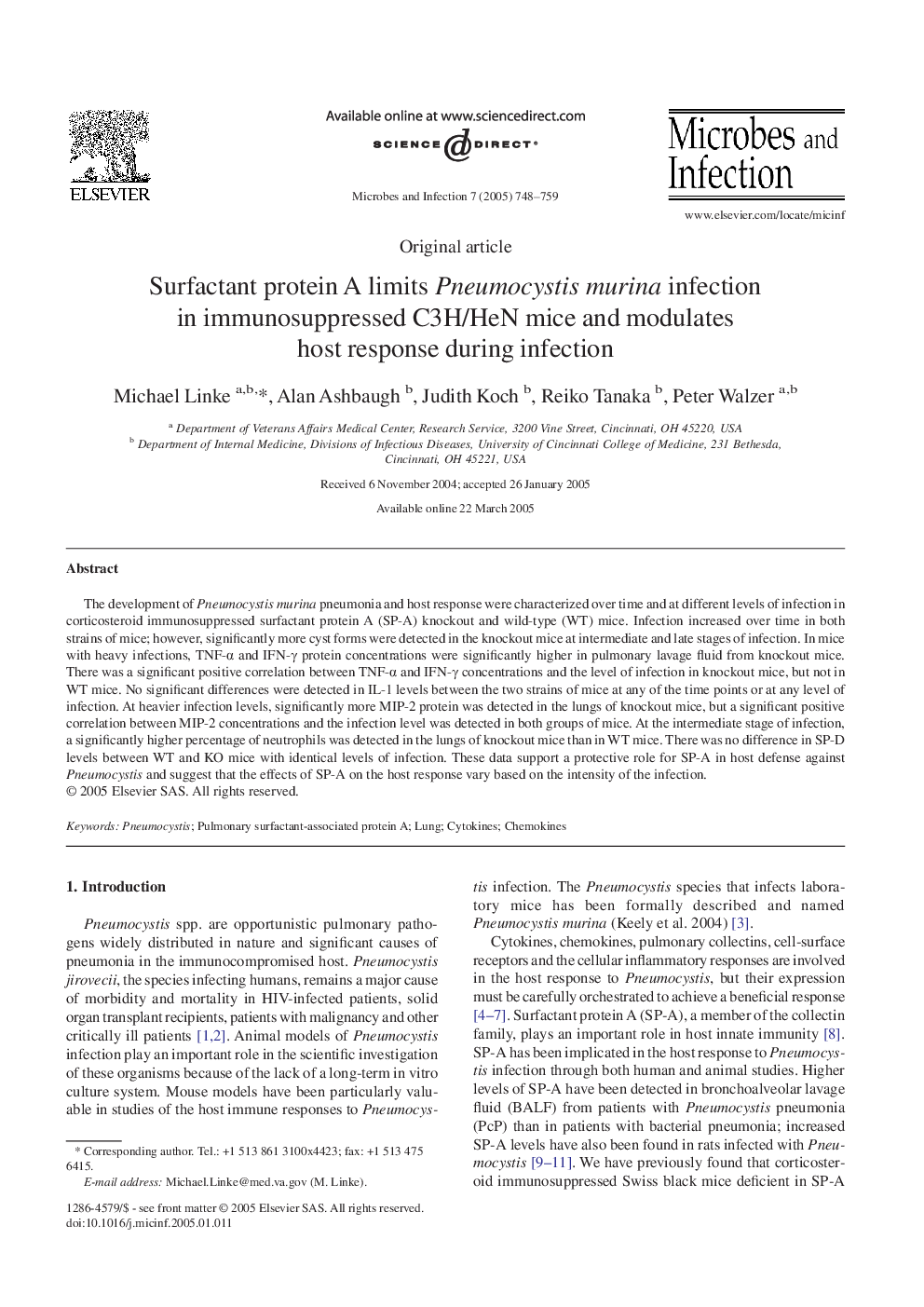 Surfactant protein A limits Pneumocystis murina infection in immunosuppressed C3H/HeN mice and modulates host response during infection