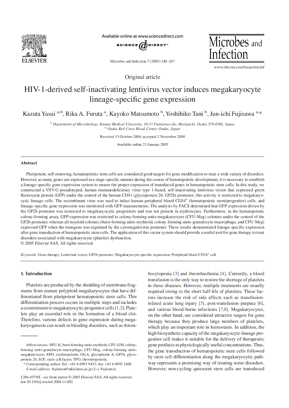 HIV-1-derived self-inactivating lentivirus vector induces megakaryocyte lineage-specific gene expression