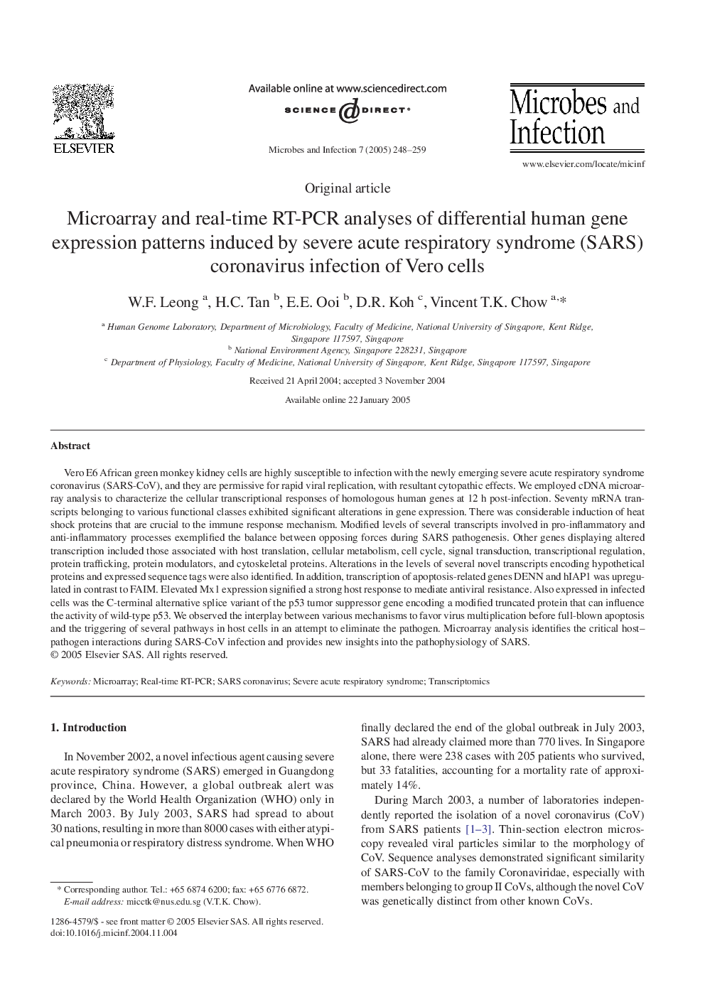 Microarray and real-time RT-PCR analyses of differential human gene expression patterns induced by severe acute respiratory syndrome (SARS) coronavirus infection of Vero cells