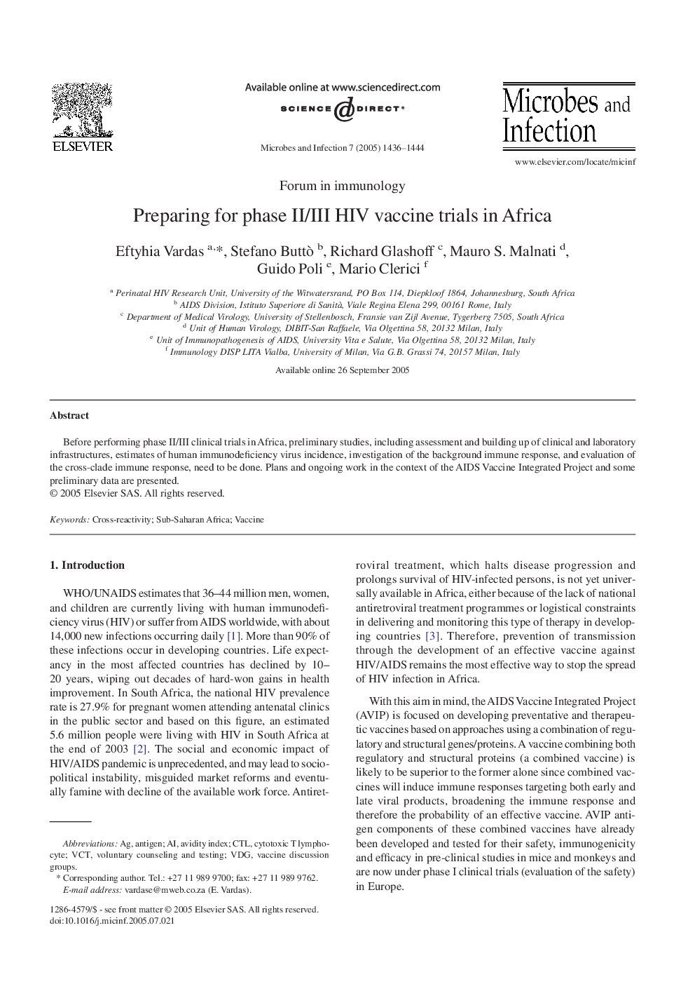 عکس صفحه اول مقاله: Preparing for phase II/III HIV vaccine trials in Africa Preparing for phase II/III HIV vaccine trials in Africa
