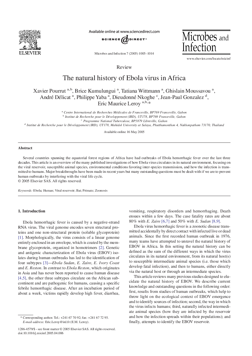 The natural history of Ebola virus in Africa