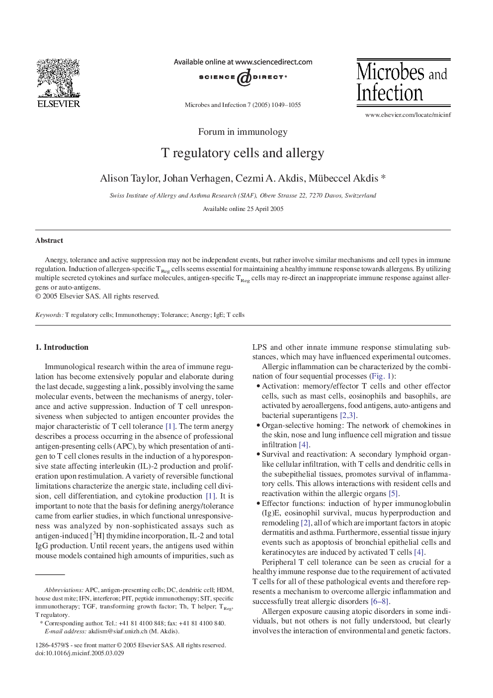 T regulatory cells and allergy