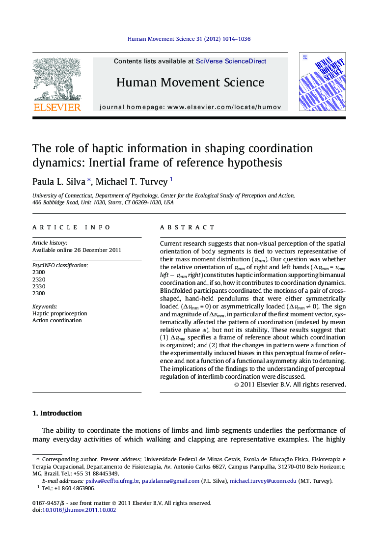 The role of haptic information in shaping coordination dynamics: Inertial frame of reference hypothesis