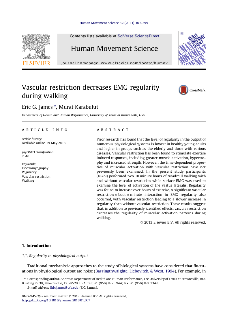 Vascular restriction decreases EMG regularity during walking