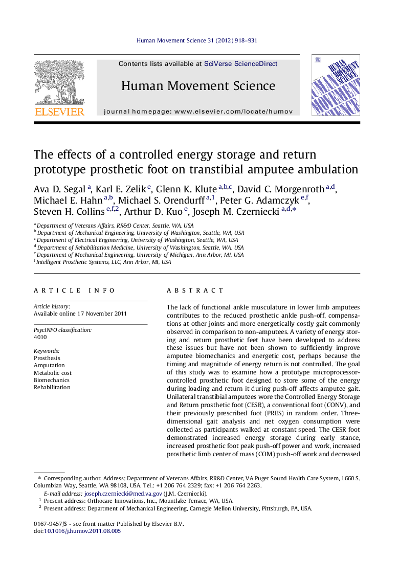 The effects of a controlled energy storage and return prototype prosthetic foot on transtibial amputee ambulation