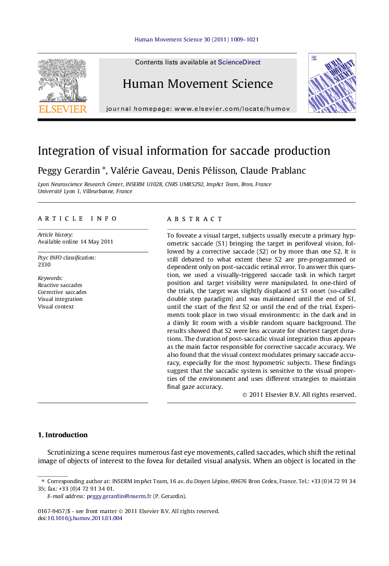 Integration of visual information for saccade production