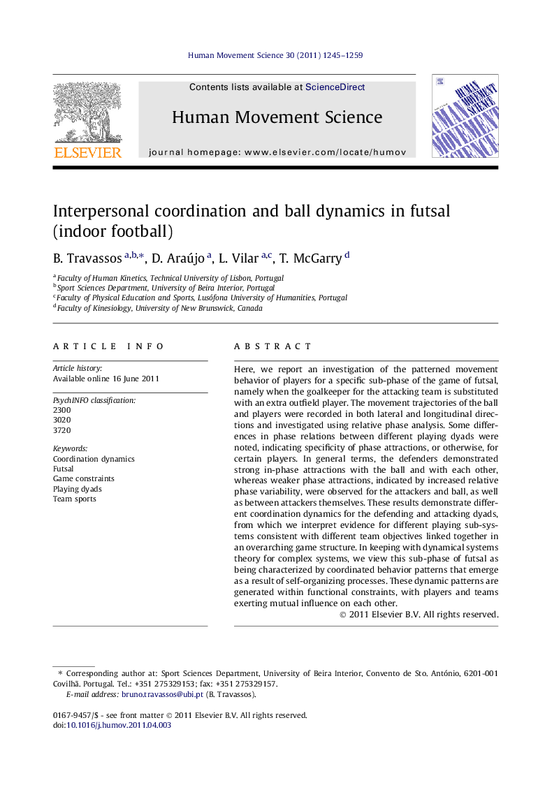 Interpersonal coordination and ball dynamics in futsal (indoor football)