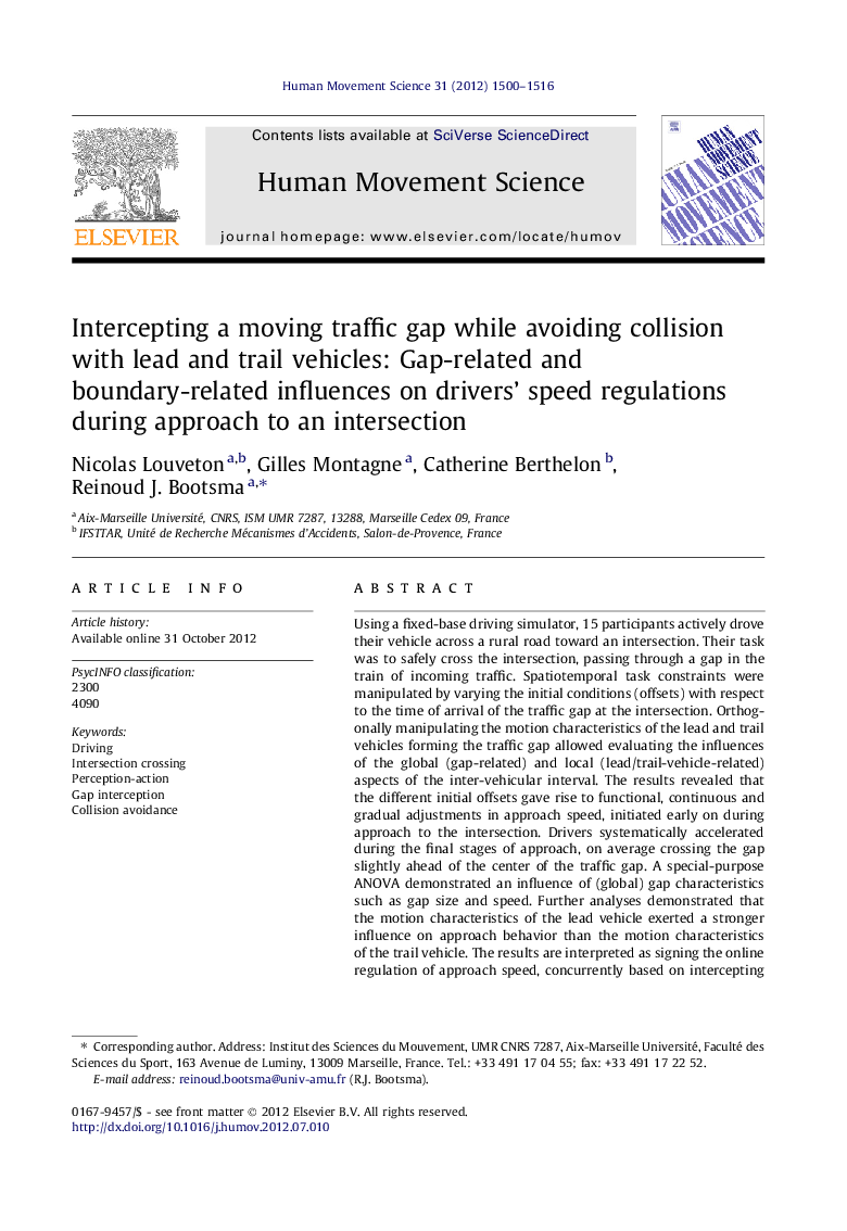 Intercepting a moving traffic gap while avoiding collision with lead and trail vehicles: Gap-related and boundary-related influences on drivers’ speed regulations during approach to an intersection