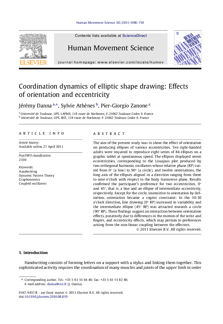 Coordination dynamics of elliptic shape drawing: Effects of orientation and eccentricity