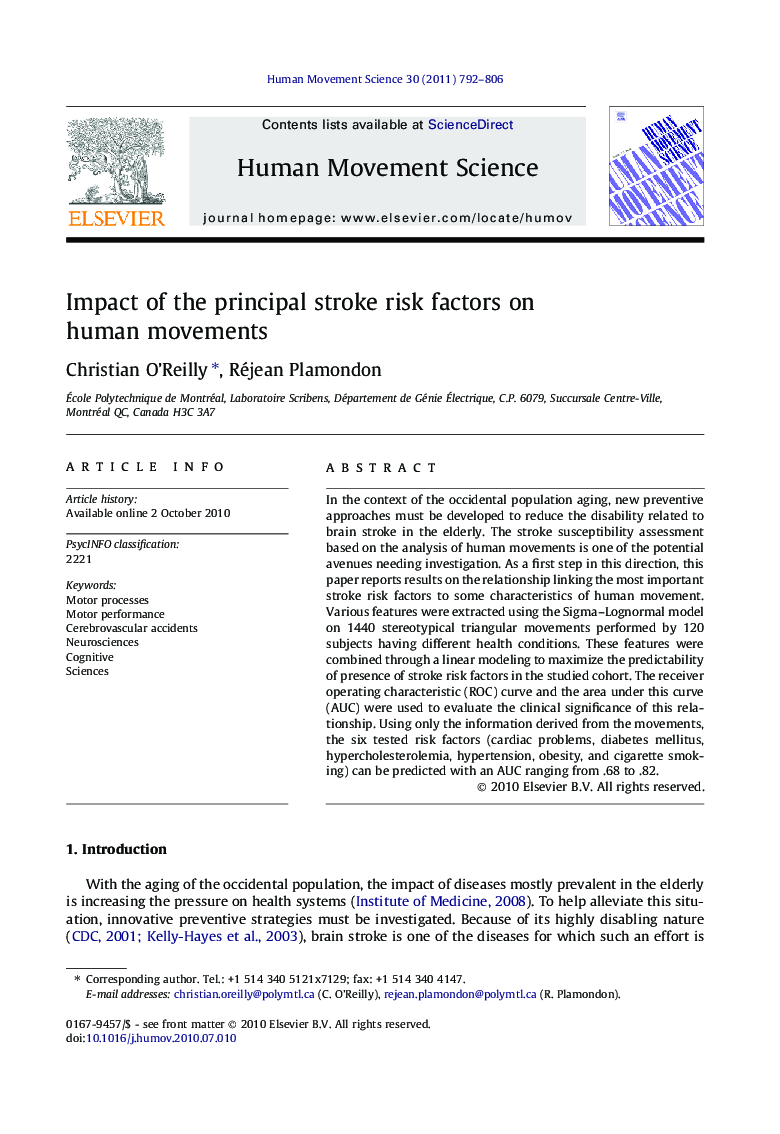 Impact of the principal stroke risk factors on human movements